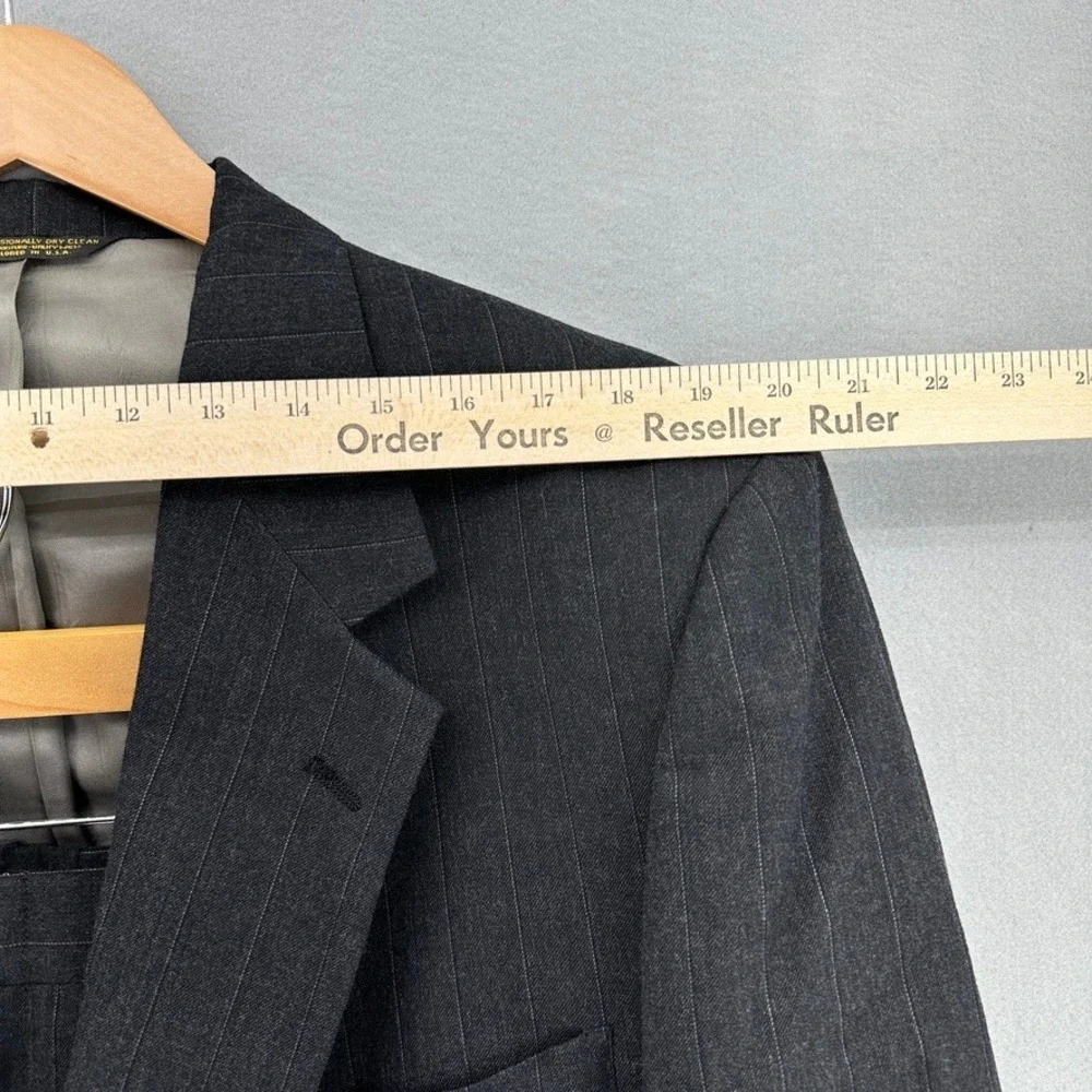 VTG 80s ACTWU‎ Union Made Bespoke Man In Wool Pinstripe Suit Charcoal 2 Button